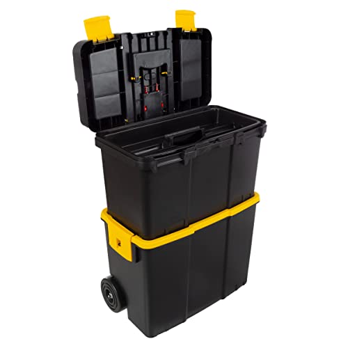 Portable Tool Box with Wheels - Stackable 2-in-1 Tool Chest with Fold-Down Comfort Handles, Tough Latches, and Removable Storage Trays by Stalwart - style: 2-in-1