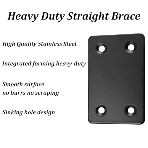 12PCS Black Stainless Steel Flat Mending Plates, 2.36" x 1.5" Straight Bracket Brace, Heavy Duty Metal Fixing Joining Plate for Furniture, Wood, Shelves, Fence - size: 2.36" x 1.5"