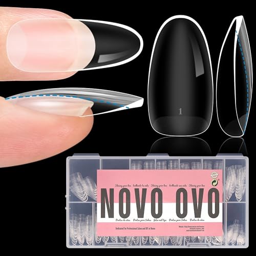 NOVO OVO Extra Thick Oval Nail Tips Press on Natural Curve, Medium Soak Off Soft Gel Fake Nail Extension, Full Cover Matte Cuticle False Nails for Acrylic French, Salon DIY x 14 Sizes 336 pcs - color: Medium Oval Extra Thick