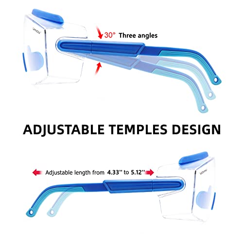 UKNOW Safety Goggles Over Glasses, Anti Fog Safety Glasses with Clear Wraparound Lens, ANSI Z87.1 Protective Eyewear - color: Electric Blue