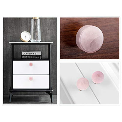 mookaitedecor Set of 2 Rose Quartz Drawer Knobs with Screws, Crystal Stone Pull Handles for Dresser Wardrobe Kitchen Decorative