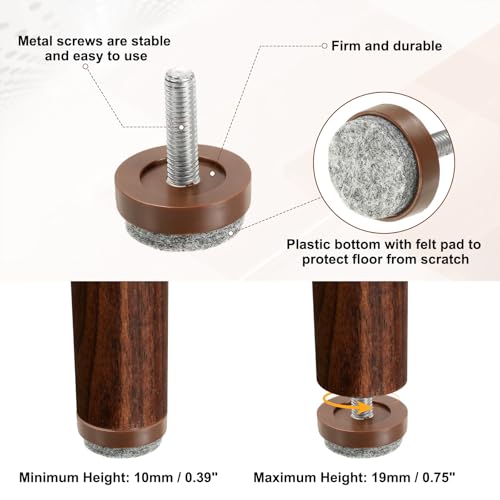 uxcell 4 Pcs Adjustable Furniture Leg Levelers, M8 x 1" x 0.8" Threaded Screw-in Leveling Feet Pad Floor Protector for Tables Cabinets Chairs Sofa Outdoor Furniture Feet, Brown - size: M8 x 1" x 0.8"