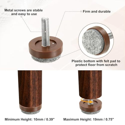 uxcell 4 Pcs Adjustable Furniture Leg Levelers, M8 x 1" x 0.8" Threaded Screw-in Leveling Feet Pad Floor Protector for Tables Cabinets Chairs Sofa Outdoor Furniture Feet, Brown - size: M8 x 1" x 0.8"