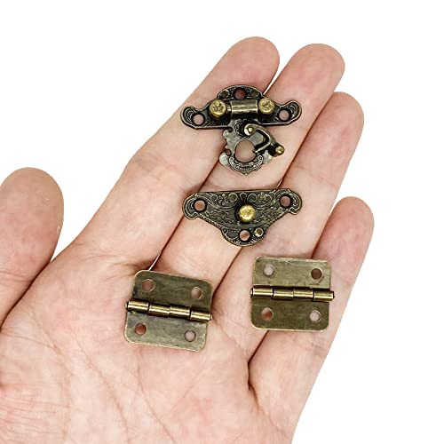 24Pcs Jewelry Box Hinges 12Pcs Antique Latch Hook Hasp Small Box Hardware Decorative Wooden Box Hinges and Latches with Screws DIY for Wood Gift Chest Box Wine Box Storage Box, Bronze Engraved