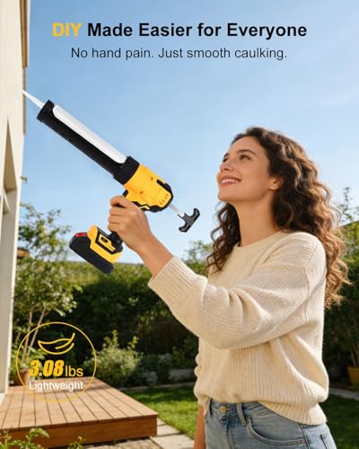 Cordless Caulking Gun, Electric Caulk Gun w/2.0Ah Battery, Compatible with De-Walt 20V Max Battery, 10oz Battery Powered Caulk Gun, 12Pcs Silicone Caulking Tools, 6 Speed for Filling, Sealing, Repair