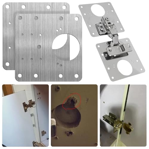 Stainless Steel Cabinet Hinge Repair Plate Kit Door Hinge Mounting Plate with Screws for Home Kitchen Cupboard Furniture (2set,2 Fixing Plates and 12 Screws) - color: 2set,2 fixing plates and 12 screws