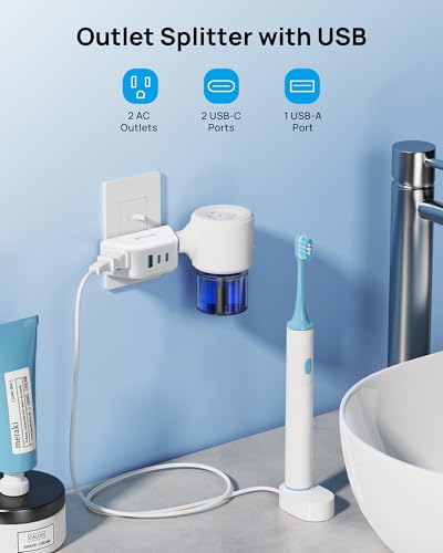 TROND Outlet Extender with USB C PD 20W, Outlet Splitter with 2 AC Sockets, 3-Side Design Wall Plug Adapter, for Home Office Cruise Travel Essentials, White - color: White, size: 2A2C1U & PD20W-3 Prong Plug,1 Pack