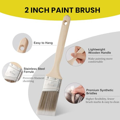 Mister Rui Paint Brush, 2 Inch Angled Paint Brush Professional Sash Brush for Trim, Cabinets, Door, Ergonomic Long Handle, Smooth Finish for Oil & Latex Paint - size: 1PCS, 2" Angled