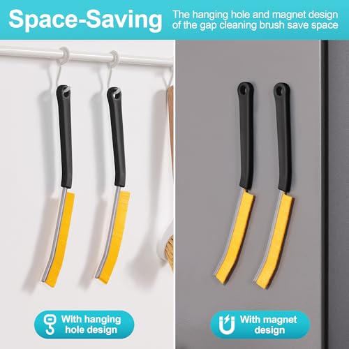 JOYMOOP 4 Pack Crevice Cleaning Brush, Black Hard Bristle Grout Brush, House Cleaning Supplies, Magnetic Gap Cleaning Brush for Kitchen, Bathroom, Window, Toilet, Multifunctional Cleaning Tools - color: Black, size: 4 Pack