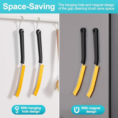 JOYMOOP 4 Pack Crevice Cleaning Brush, Black Hard Bristle Grout Brush, House Cleaning Supplies, Magnetic Gap Cleaning Brush for Kitchen, Bathroom, Window, Toilet, Multifunctional Cleaning Tools - color: Black, size: 4 Pack