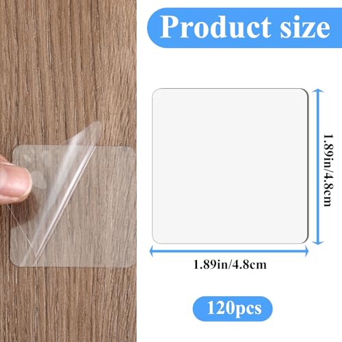 salbsever 120 Pcs Double Sided Tape Squares, Clear Double Sided Adhesive Pads 1.8" Heavy Duty Mounting Tapes for Metals Papers Door Glass Wood Wall Hanging Carpet Fixing