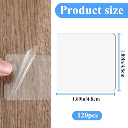 salbsever 120 Pcs Double Sided Tape Squares, Clear Double Sided Adhesive Pads 1.8" Heavy Duty Mounting Tapes for Metals Papers Door Glass Wood Wall Hanging Carpet Fixing