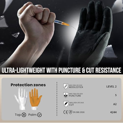 TAILI Level 2 Needlestick, Level 5 Puncture Resistant Work Gloves, Grip Enhanced Cut Resistant Gloves for Gardening, Carving, Fishing, Feather-Light Comfort, Breathable and Touchscreen Compatible, XL - size: X-Large