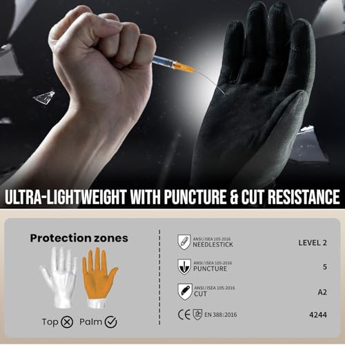 TAILI Level 2 Needlestick, Level 5 Puncture Resistant Work Gloves, Grip Enhanced Cut Resistant Gloves for Gardening, Carving, Fishing, Feather-Light Comfort, Breathable and Touchscreen Compatible, M - size: Medium
