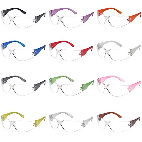 12 Pack Safety Glasses ANSI Z87+ Certified Protective Eyewear Goggles for Men and Women with UV Eye Protection - color: Rainbow