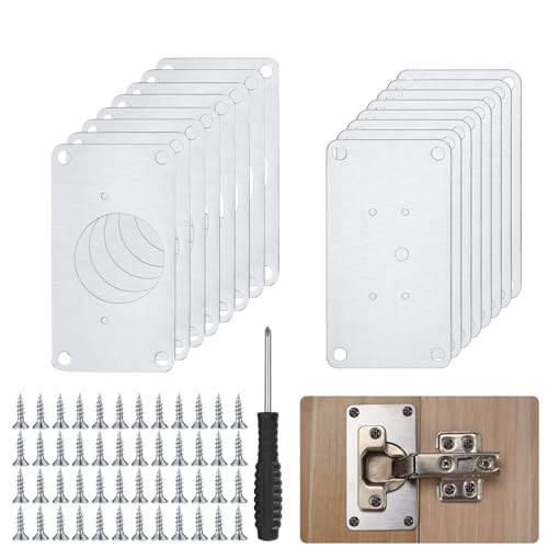 16Pcs Cabinet Hinges Repair Plates, Cabinet Doors Hinge Repair Kit Stainless Steel Furniture Cabinet Drawer Window Repair Plates with Screwdriver