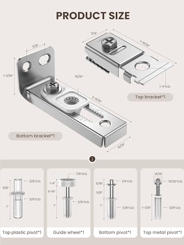 Bifold Door Hardware Repair Kit - 1 Pack Bi-fold Closet Barn Door Hardware Kit for 7/8" to 1" Track, Folding Pocket Door Replacement Parts Set Include Top Bottom Pivots Bracket and Guide Wheel - size: 1 Pack