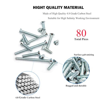80 Piece #8-32 Phillips Flat Head Machine Screws Kit – 8 Sizes, Carbon Steel Zinc-Plated Knob Screws Cabinet Screw Electricians Screws for DIY & Professional Use - size: 80 Pcs #8-32 Phillips Flat Head Machine Screws