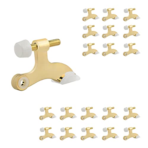 HOMOTEK 20 Pack Hinge Pin Door Stopper, Hinge Stops for Top of Door, Adjustable Deluxe Heavy Duty Gold Door Stop 2-1/2x1-3/4 inch, with White Rubber Bumper Tips, Bright Brass - color: Bright Brass, size: 20 Pack