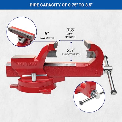 Yost Vises ADI-6 Heavy Duty Vise | 130,000 PSI Tensile Strength Austempered Ductile Iron Bench Vise | 6 Inch Jaw Width with a 360 Degrees Interlocking Swivel Base and 2 Lockdowns | Red - size: 6 Inches