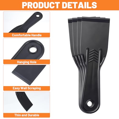 8 PCS Plastic Putty Knife Set, 2-Inch Flexible Plastic Scraper Tools for Spackling, Drywall Repair, Patching, Plastering, Caulking, Wallpaper Removal