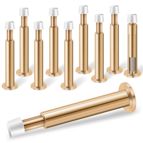 Door Stoppers for Wall, 10 Pack Spring Door Stop, 4.4 Inch Door Stoppers for Bottom of Door, Long Doorstop Door Bumper Wall Protector, Gold - color: Gold, size: 4.4 Inch - 10 Pack