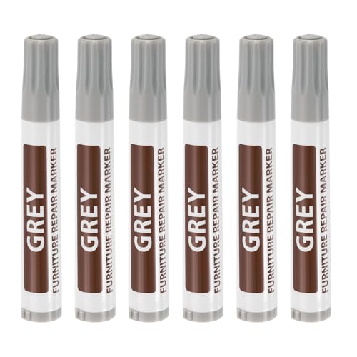 uxcell Furniture Repair Wood Markers, 6 Pcs Grey Touch Up Filler Sticks, Oil Based Paint Markers for Scratches, Wood Floors, Tables, Cabinet, Carpenters, Cover Ups - color: Grey