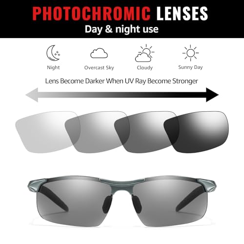 TJUTR Mens Photochromic Sunglasses Day & Night Driving Z87 Sun Glasses Polarized UV400 Protection Safety Glasses - color: B Gun/Z87 Photochromic Polarized Safety Lens