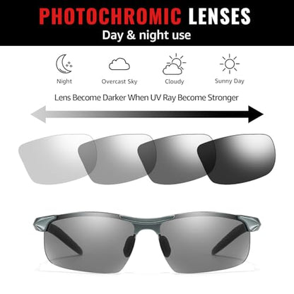 TJUTR Mens Photochromic Sunglasses Day & Night Driving Z87 Sun Glasses Polarized UV400 Protection Safety Glasses - color: B Gun/Z87 Photochromic Polarized Safety Lens