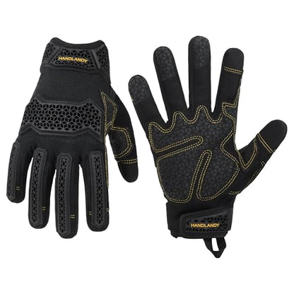 HANDLANDY Mens Work Gloves Touch screen, Utility Mechanic Gloves, Flexible Breathable Fit- Padded Knuckles & Palm - color: Light Black, size: X-Large