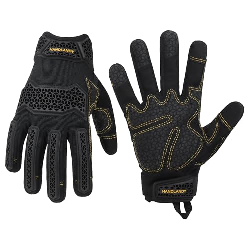 HANDLANDY Mens Work Gloves Touch screen, Utility Mechanic Gloves, Flexible Breathable Fit- Padded Knuckles & Palm - color: Light Black, size: Large