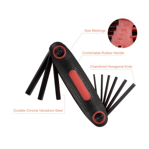 HARFINGTON Folding Hex Key Wrench 5/64"-1/4" SAE 9 in 1 Portable Fold-up Hex Key Wrenches Set Driver Tool Kit for Basic Home Repair and General Applications