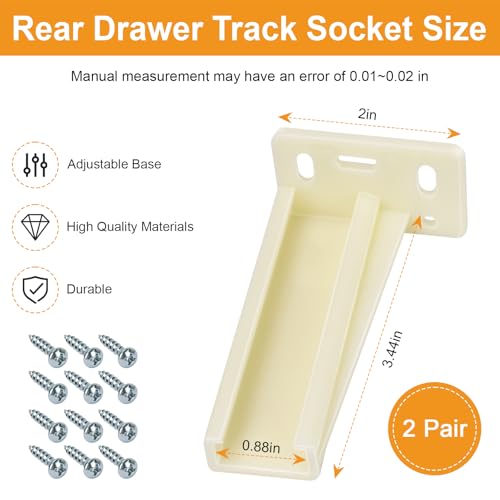 2 Pair Drawer Backplate Cabinet Rails Bracket KT HR9000RL Rear Drawer Track Socket, Drawer Slides Sockets Set, Plastic Mounting Back Plates Brackets with Screws