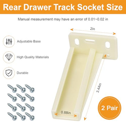 2 Pair Drawer Backplate Cabinet Rails Bracket KT HR9000RL Rear Drawer Track Socket, Drawer Slides Sockets Set, Plastic Mounting Back Plates Brackets with Screws