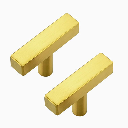3 Pack Gold Cabinet Knobs - Sqaure Bar Cabinet Pulls Brushed Brass Knobs for Kitchen Cabinet Drawer Stainless Steel Dresser Knobs for Cabinet Hardware 2in Length Single Hole - color: Brushed Brass, size: 3 Pack, style: Sqaure Bar