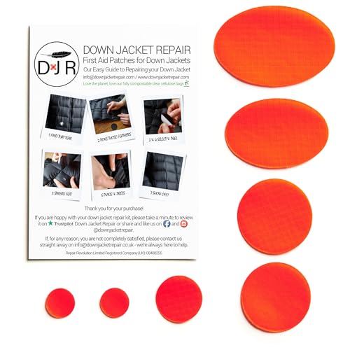 Down Jacket Repair Patches - Self-Adhesive Down Jacket Repair Patches | Waterproof, Tear-Resistant, Pre-Cut Patches | 7-Piece Set for Outdoor Gear, Sleeping Bags & Tent - color: Fluro Orange