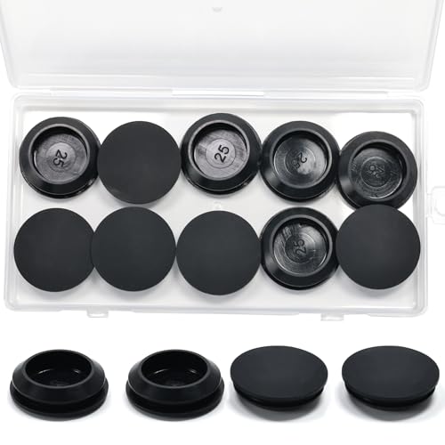 10 Pcs 25 mm Silicone Rubber Plugs Snap in Locking Hole Plugs for 25-27 mm (1"-1-1/16") Round Holes, Flush Type Rubber Stoppers, Flexible Tube Pipe End Caps Covers, Waterproof Sealing Plugs, Black - color: Black, size: Dh:1"(25mm)