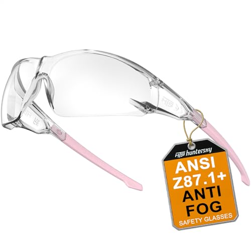 HTS HUNTERSKY ANSI Z87.1 Anti-Fog Clear Safety Glasses Pickleball Youth Baseball Lab Chemistry Goggles Scratch Resistant - color: Clear-pink