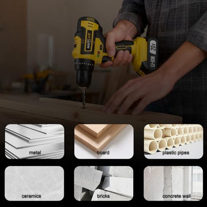 Cordless Drill Set 70PCS, Power Drill Cordless with Battery and Charger, 3/8" Keyless Chuck Electric Drill Tool Kit for Home Repair and DIY Projects, 2 Batteries