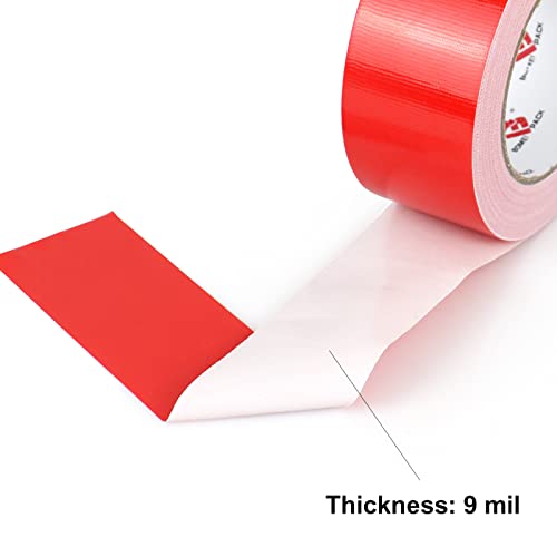 BOMEI PACK 3 Pack Duct Tape Red,2 Inch x 30 Yards,9 Mil Thick Heavy Duty Strong Tape Duct,Waterproof,No Residue,Flexible,Tear by Hand,Industrial Grade for Repairing,Fxing and Packaging (Red) - color: Red