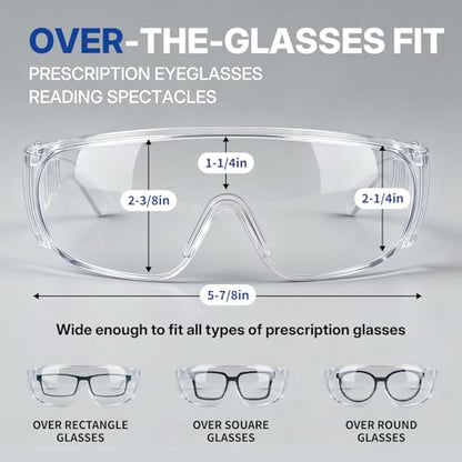 NORTHSKY Safety Glasses Over Eyeglasses, ANSI 87 Safety Goggles Over Glasses, Frameless, Clear Lens