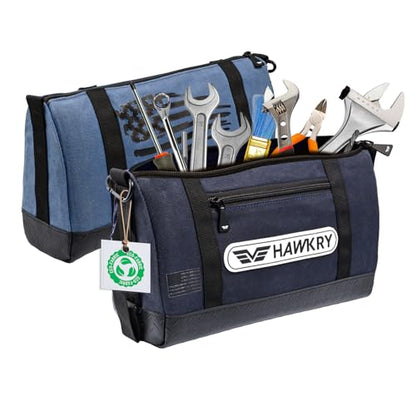 HAWKRY Heavy Duty Canvas Tool Bag Set of 2 – Waterproof Canvas Zipper Pouch, Garden Tool Bag, Construction Bags Heavy Duty, Small Zipper Pouch, Motorcycle Tool, Multipurpose Fishing Bag - color: Blue, White Blue