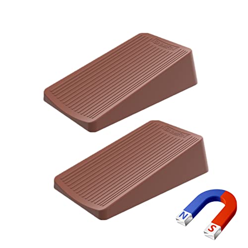 Premium Rubber Door Stop - Large Door Stopper Wedge,Anti-Slip Design, Automatically Fixed,Works On All Floor Types and Carpet Heavy Duty Door (2 Pack, Brown)… - color: Brown 2 PACK