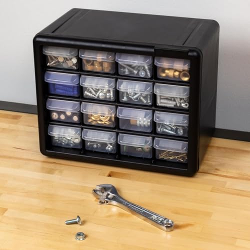 Akro-Mils 16-Drawer Plastic Cabinet for Garage Organization, Beads, Makeup Organizer, Building Bricks Storage, Teacher Toolbox, 10-1/2" W x 6-1/2" D x 8-1/2" H, 10716 Black (Pack of 4) - size: 16 Drawer (Pack of 4)