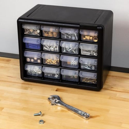 Akro-Mils 16-Drawer Plastic Cabinet for Garage Organization, Beads, Makeup Organizer, Building Bricks Storage, Teacher Toolbox, 10-1/2" W x 6-1/2" D x 8-1/2" H, 10716 Black (Pack of 4) - size: 16 Drawer (Pack of 4)