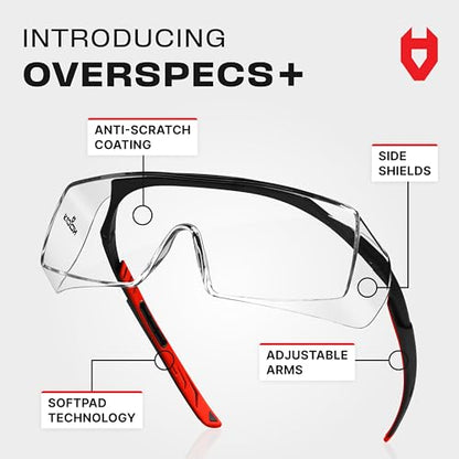 NoCry Safety Glasses Over Eyeglasses for Men and Women with Anti Scratch Lenses and Integrated Side Shields — Adjustable Temples with Anti-Slip Tips — 100% UV Protective Eyewear — ANSI Z87 (10-pack) - color: Black & Red (10 Pack)