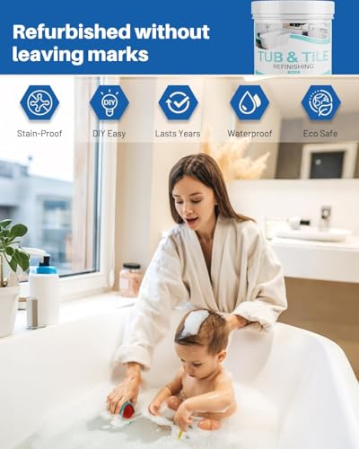 Tile Paint, 17oz Tub and Tile Paint Refinishing Kit with Tools, Easy to Use for Countertop Bathroom Bathtub Kitchen Sink, Semi-Gloss White, Low Odor，25-30sq.ft - size: 17.3 Fl Oz (Pack of 1)