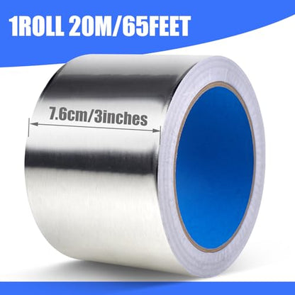 Romeda Aluminum Foil Tape, 3 inch x 65 Feet (3.9 mil), Insulation Adhesive Metal High Temperature Heavy Duty HVAC Tape, Silver for Ductwork, Dryer Vent, HVAC - size: 3 Inch X 65ft
