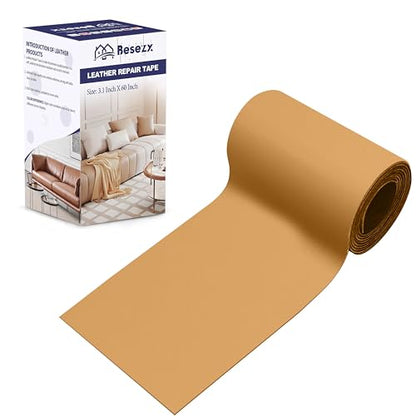 Besezx Leather Repair Patch Tape Kit, Self Adhesive Leather Repair for Furniture, Couch, Sofa, Car Seats,Office Chair,Vinyl Repair Kit.3.1inx60in - color: Khaki, size: 3.1 in X 60 in