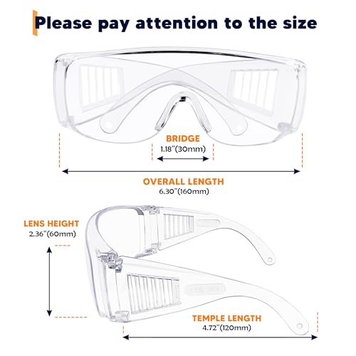 Clear Safety Glasses Over Eyeglasses 12 PACK ANSI Z87.1 Impact Resistant Wide Vision Fits Over Most Prescription Glasses Dust/Chemical Splash Proof Lightweight Protective Eyewear for Men Women